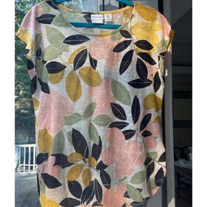 Rachel Zoe Womens Sz Small Multi Floral 100% Linen Button V Back Casual Top